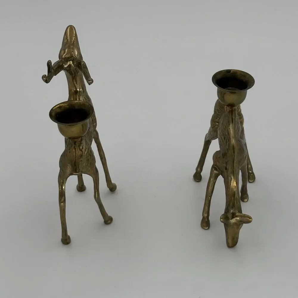 Solid Brass Stag Buck and Doe Candlestick Holders Vintage Holiday Figurines